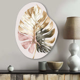 Gold And White Philodendron Leaf II - Asymmetric Metal Wall Art