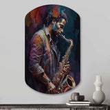 Saxophone Player On Stage III - Asymmetric Metal Wall Art