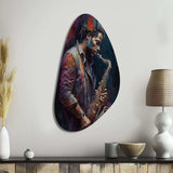 Saxophone Player On Stage III - Asymmetric Metal Wall Art