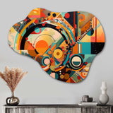 Orange And Blue Geometric Vibrations I - Asymmetric Metal Wall Art