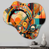 Orange And Blue Geometric Vibrations I - Asymmetric Metal Wall Art