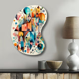 Blue And Orange Geometry Balance I - Asymmetric Metal Wall Art