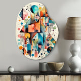 Blue And Orange Geometry Balance I - Asymmetric Metal Wall Art