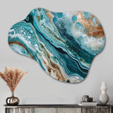 Blue Gold Half Circle Marble Abstract IV - Asymmetric Metal Wall Art