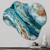 Blue Gold Half Circle Marble Abstract IV - Asymmetric Metal Wall Art