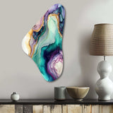 Green Purple Abstract Geode - Asymmetric Metal Wall Art