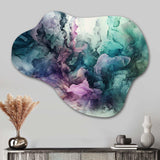 Green Purple Marbled Symphony - Asymmetric Metal Wall Art