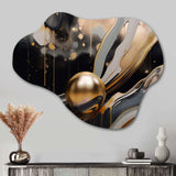 Gold And Black Marbled Euphoria II - Asymmetric Metal Wall Art