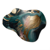 Gold And Green Marbled Euphoria I - Asymmetric Metal Wall Art