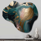 Gold And Green Marbled Euphoria I - Asymmetric Metal Wall Art