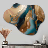 Gold And Green Marbled Euphoria II - Asymmetric Metal Wall Art