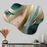 Gold And Green Marbled Euphoria V - Asymmetric Metal Wall Art