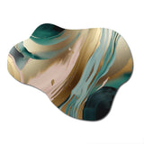 Gold And Green Marbled Euphoria V - Asymmetric Metal Wall Art