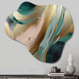 Gold And Green Marbled Euphoria V - Asymmetric Metal Wall Art