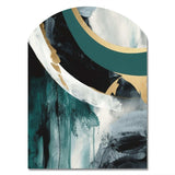 Gold And Green Geometric Enchantment II - Asymmetric Metal Wall Art