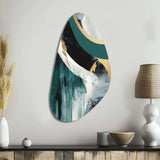 Gold And Green Geometric Enchantment II - Asymmetric Metal Wall Art