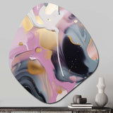 Gold And Pink Swirl Ink III - Asymmetric Metal Wall Art