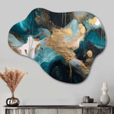 Green And Gold Mysterious Marble II - Asymmetric Metal Wall Art