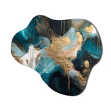 Green And Gold Mysterious Marble II - Asymmetric Metal Wall Art