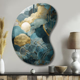 Blue And Gold Abstracted Harmonies Of Nature - Asymmetric Metal Wall Art