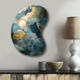 Blue And Gold Abstracted Harmonies Of Nature - Asymmetric Metal Wall Art