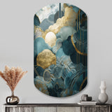 Blue And Gold Abstracted Harmonies Of Nature - Asymmetric Metal Wall Art