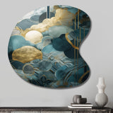 Blue And Gold Abstracted Harmonies Of Nature - Asymmetric Metal Wall Art