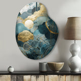 Blue And Gold Abstracted Harmonies Of Nature - Asymmetric Metal Wall Art