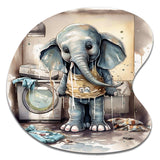 Grey Elephant In Laundry Room III - Asymmetric Metal Wall Art