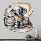 Grey Elephant In Laundry Room III - Asymmetric Metal Wall Art