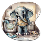 Grey Elephant In Laundry Room III - Asymmetric Metal Wall Art