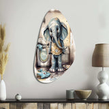 Grey Elephant In Laundry Room III - Asymmetric Metal Wall Art