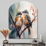 Blue Birds Sitting On Tree Branch III - Asymmetric Metal Wall Art