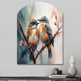 Blue Birds Sitting On Tree Branch III - Asymmetric Metal Wall Art