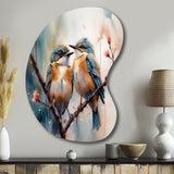 Blue Birds Sitting On Tree Branch III - Asymmetric Metal Wall Art