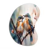 Blue Birds Sitting On Tree Branch III - Asymmetric Metal Wall Art