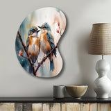 Blue Birds Sitting On Tree Branch III - Asymmetric Metal Wall Art