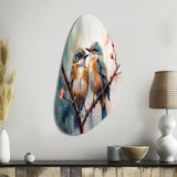 Blue Birds Sitting On Tree Branch III - Asymmetric Metal Wall Art