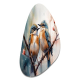 Blue Birds Sitting On Tree Branch III - Asymmetric Metal Wall Art