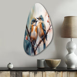 Blue Birds Sitting On Tree Branch III - Asymmetric Metal Wall Art