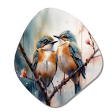 Blue Birds Sitting On Tree Branch III - Asymmetric Metal Wall Art