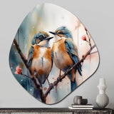 Blue Birds Sitting On Tree Branch III - Asymmetric Metal Wall Art