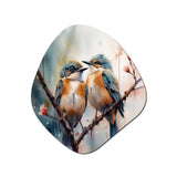 Blue Birds Sitting On Tree Branch III - Asymmetric Metal Wall Art