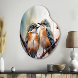 Blue Birds Sitting On Tree Branch III - Asymmetric Metal Wall Art