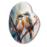 Blue Birds Sitting On Tree Branch III - Asymmetric Metal Wall Art