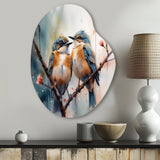 Blue Birds Sitting On Tree Branch III - Asymmetric Metal Wall Art