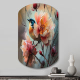 Blue Little Bird On Rose Tree Banch II - Asymmetric Metal Wall Art