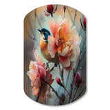 Blue Little Bird On Rose Tree Banch II - Asymmetric Metal Wall Art