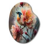 Blue Little Bird On Rose Tree Banch II - Asymmetric Metal Wall Art