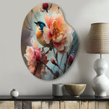 Blue Little Bird On Rose Tree Banch II - Asymmetric Metal Wall Art